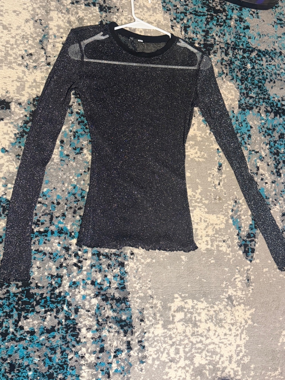 Fashion Nova Glittery Navy Blue Long Sleeve Bodycon shirt